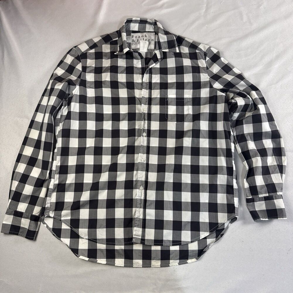 Frank & Eileen EILEEN Gingham Plaid Womens Shirt Black White Medium M Cotton